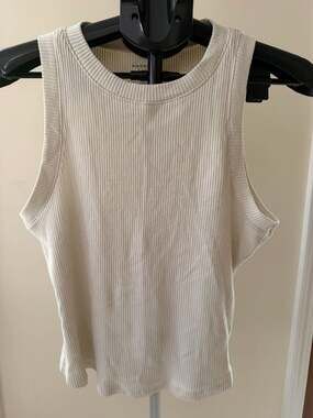 American Eagle Ribbed Tank Top Cream Size Large